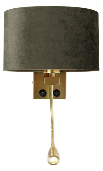 Lampada da parete in ottone con paralume in velluto ovale verde 25 cm - Brescia Combi