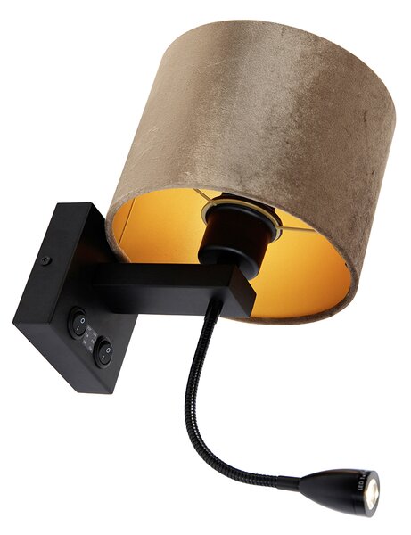 Lampada da parete nera con paralume in velluto marrone 18 cm - Brescia