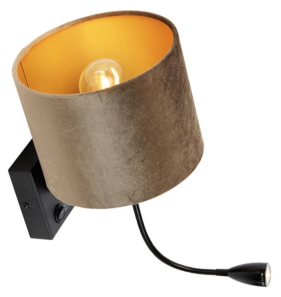 Lampada da parete nera con paralume in velluto marrone 18 cm - Brescia