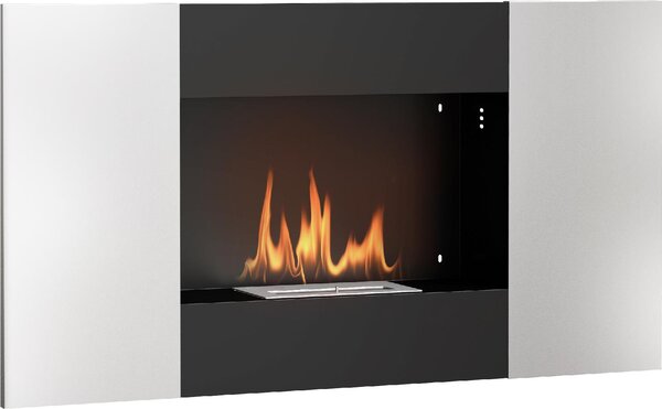 DecHome Camino a Bioetanolo 0.9L da Parete con Pannello Protettivo in Acciaio Inox e Vetro 100x15x54 cm colore Nero e Argento - 0BKJ513