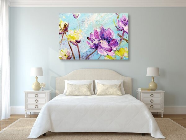 Stampa su tela – Fiori viola e gialli dipinti
