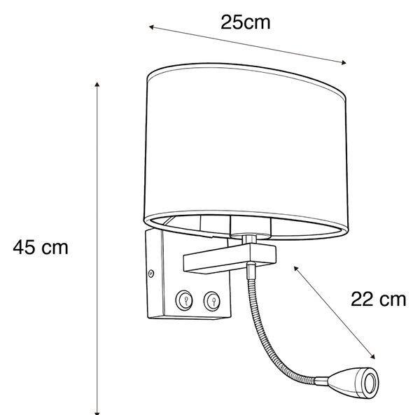 Lampada da parete in acciaio con paralume in velluto ovale nero 25 cm - Brescia Combi