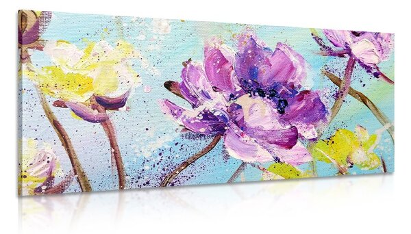 Quadro su tela – Dipinto di fiori gialli e viola
