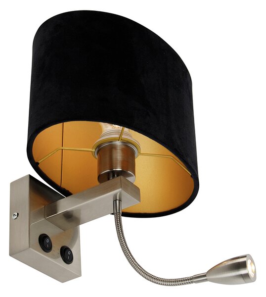 Lampada da parete in acciaio con paralume in velluto ovale nero 25 cm - Brescia Combi