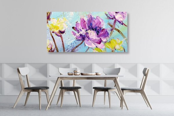 Quadro su tela – Dipinto di fiori gialli e viola