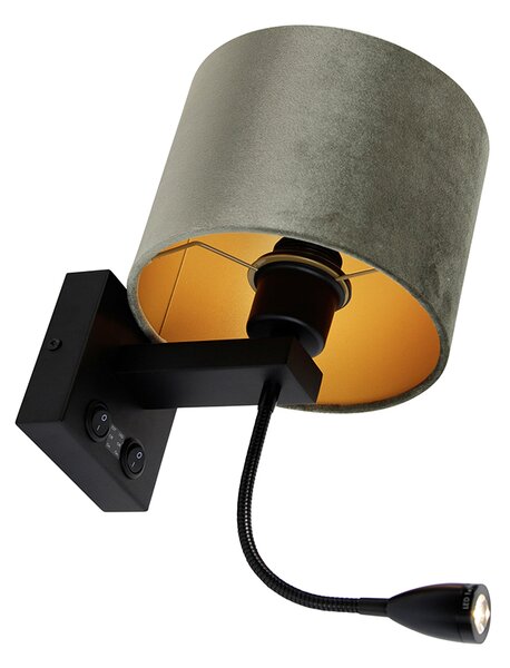 Lampada da parete nera con paralume in velluto verde 18 cm - Brescia