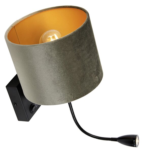 Lampada da parete nera con paralume in velluto verde 18 cm - Brescia