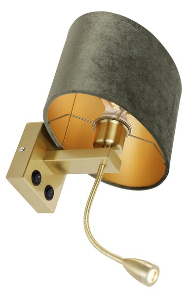 Lampada da parete in ottone con paralume in velluto ovale verde 25 cm - Brescia Combi