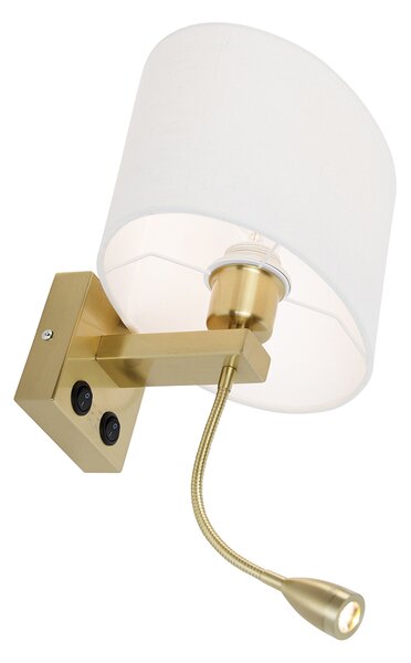 Lampada da parete in ottone con paralume ovale in lino bianco 25 cm - Brescia Combi
