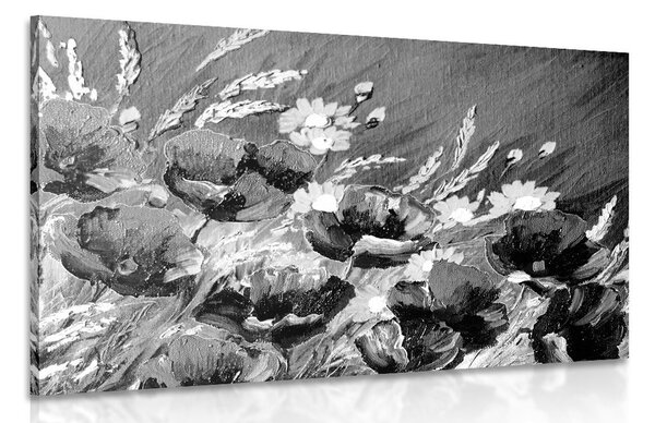 Quadro su tela – Papaveri di campo dipinti in bianco e nero