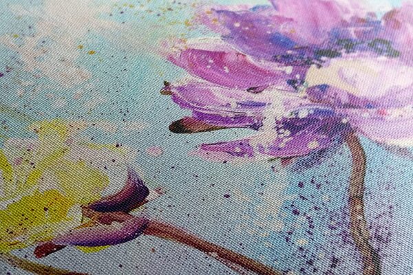 Stampa su tela – Fiori viola e gialli dipinti