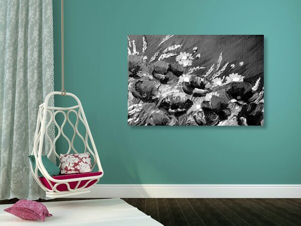 Quadro su tela – Papaveri di campo dipinti in bianco e nero