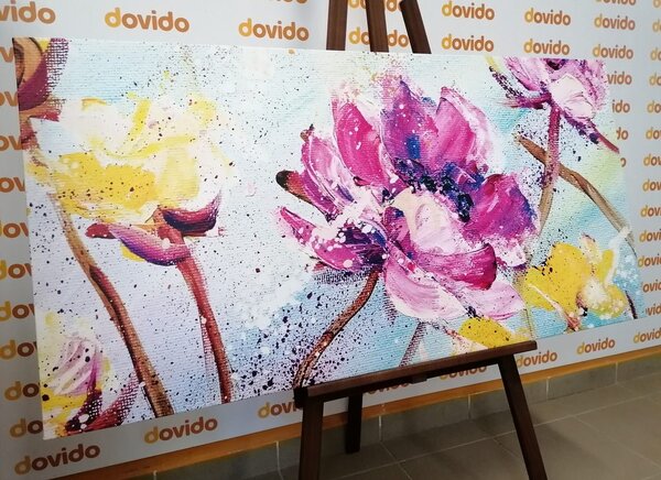 Quadro su tela – Dipinto di fiori gialli e viola