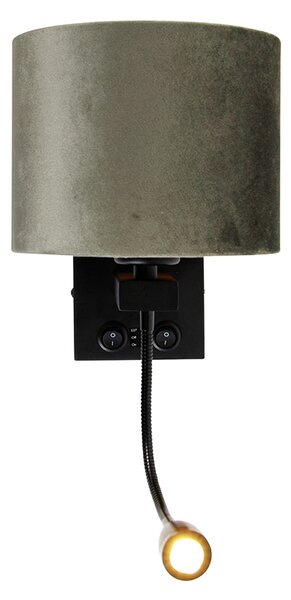 Lampada da parete nera con paralume in velluto verde 18 cm - Brescia