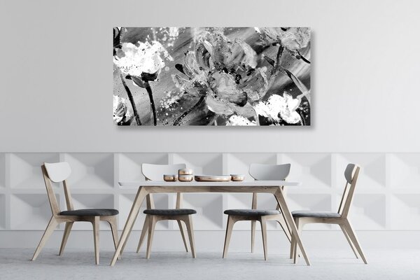 Stampa su tela – Dipinto di fiori in bianco e nero