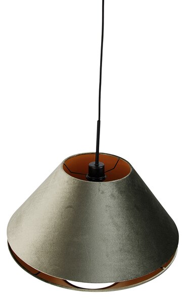 Lampada a sospensione nera con doppio paralume in velluto verde e interno oro - Combi 1