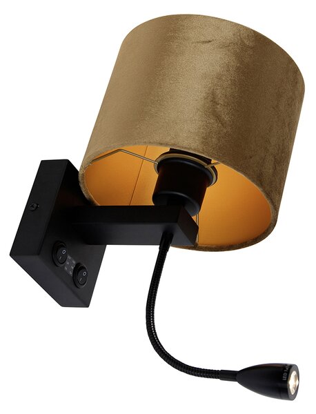 Lampada da parete nera con paralume in velluto bronzo 18 cm - Brescia