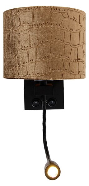 Lampada da parete nera con paralume in velluto, motivo coccodrillo, 18 cm - Brescia