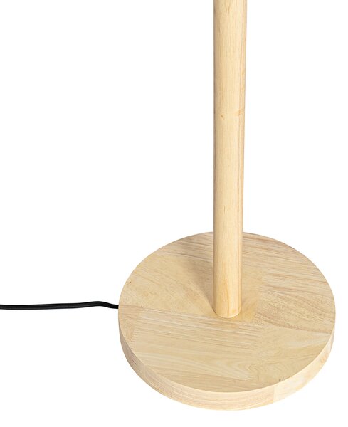 Lampada da terra in legno con paralume in velluto, motivo foglia e interno oro - Mels