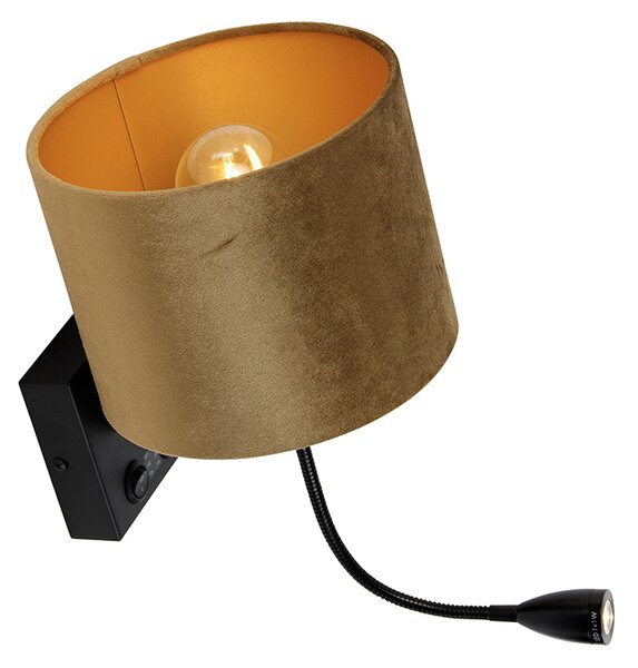 Lampada da parete nera con paralume in velluto bronzo 18 cm - Brescia