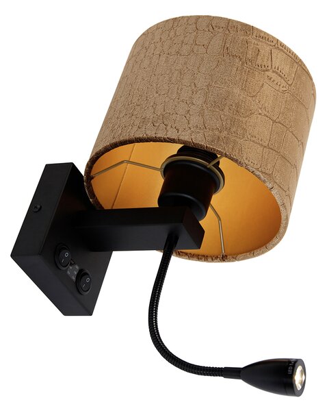 Lampada da parete nera con paralume in velluto, motivo coccodrillo, 18 cm - Brescia