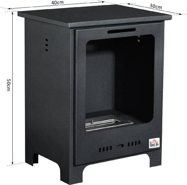 DecHome Camino a Bioetanolo 1.5 lt In Acciaio Senza Canna Fumaria Nero 40x30x50 cm - 8D0156