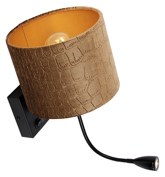 Lampada da parete nera con paralume in velluto, motivo coccodrillo, 18 cm - Brescia