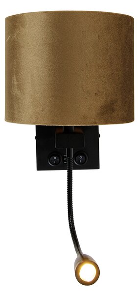 Lampada da parete nera con paralume in velluto bronzo 18 cm - Brescia