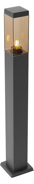 Lampada da esterno moderna a palo grigio scuro con vetro fumé 80 cm - Malios