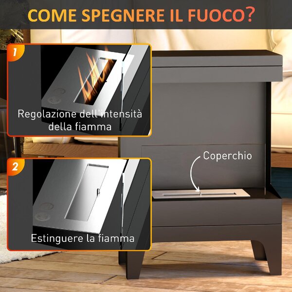 DecHome Camino a Bioetanolo Autoportante con Bruciatore da 0.9L e Durata 3.3 Ore 38x22x54 cm colore Nero - 0BKJ514