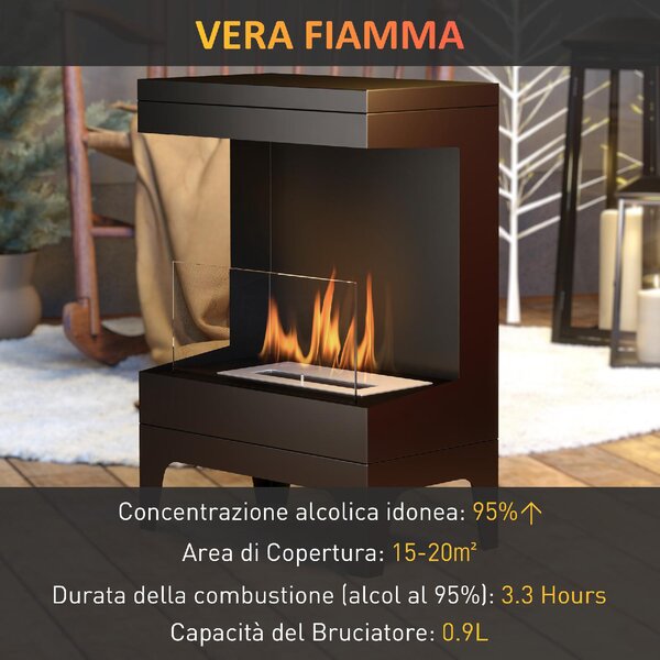 DecHome Camino a Bioetanolo Autoportante con Bruciatore da 0.9L e Durata 3.3 Ore 38x22x54 cm colore Nero - 0BKJ514