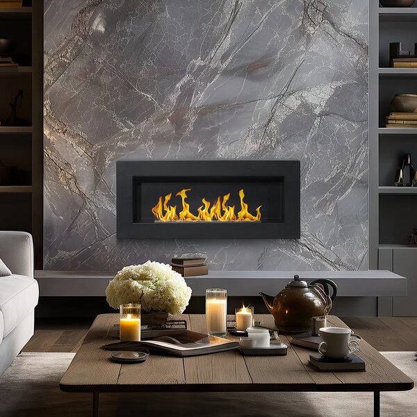 Divina Fire Camino a bioetanolo biocamino da parete Siena Nero 90x12x40 h - DF91022