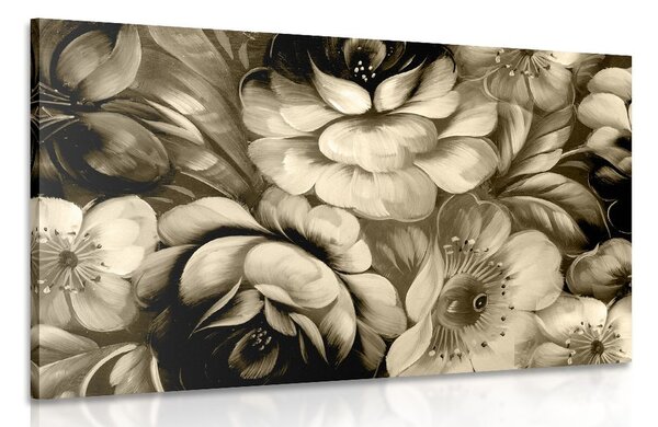 Quadro su tela – Mondo impressionista dei fiori in versione seppia