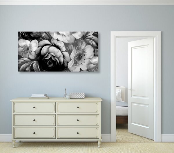 Quadro su tela – Mondo dei fiori in bianco e nero
