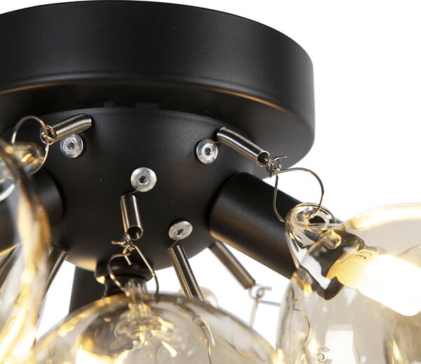 Plafoniera smart nera con vetro ambrato 3 luci incl. Zigbee G9 - Uvas