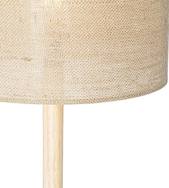 Lampada da terra smart in legno con paralume in lino naturale 32 cm incl. Wifi A60 - Mels