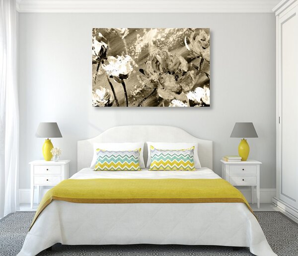 Quadro su tela – Fiori dipinti in versione seppia