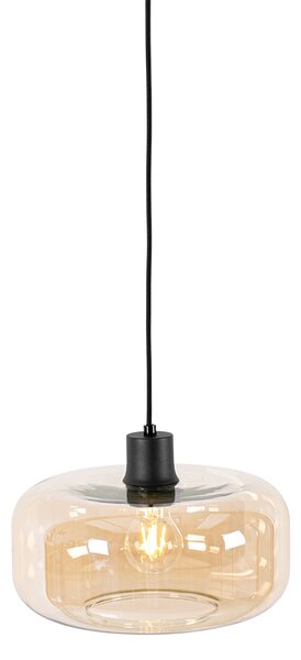 Lampada a sospensione smart nera con vetro ambrato incl. WiFi A60 - Bizle