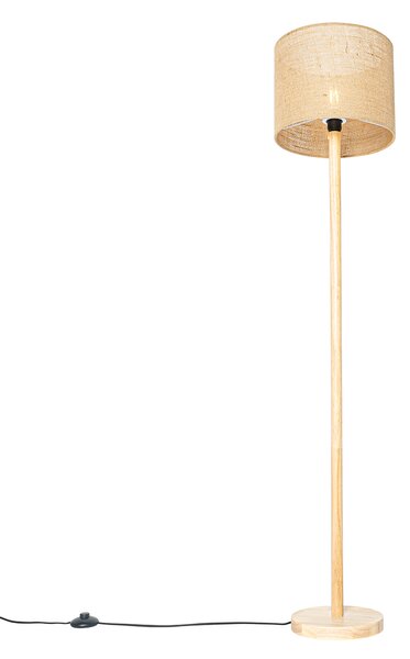 Lampada da terra smart in legno con paralume in lino naturale 32 cm incl. Wifi A60 - Mels
