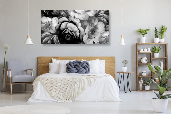 Quadro su tela – Mondo dei fiori in bianco e nero