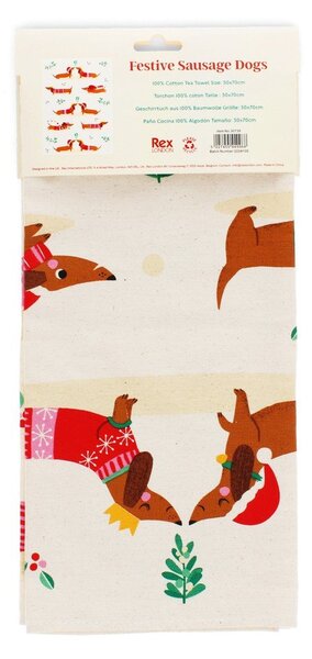 Strofinaccio in cotone 70x50 cm Festive Sausage Dog – Rex London