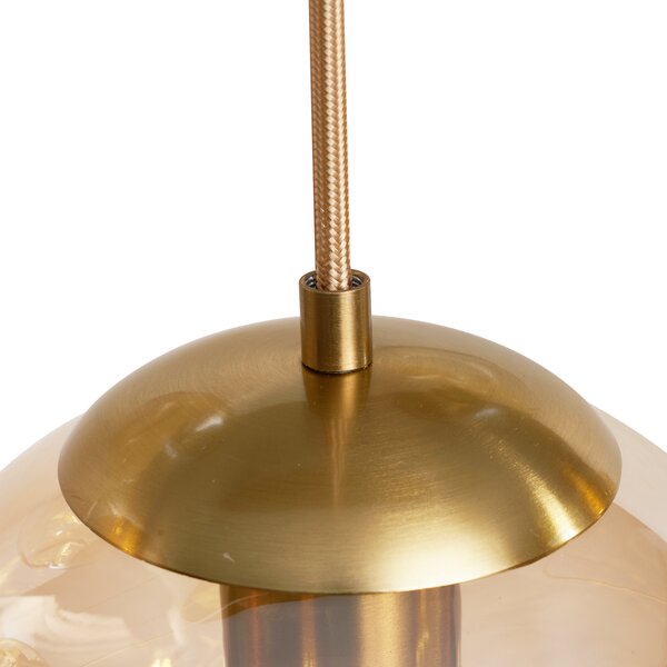 Lampada a sospensione Art Déco ottone con rosone ovale e vetro ambrato 6 luci - Douglass