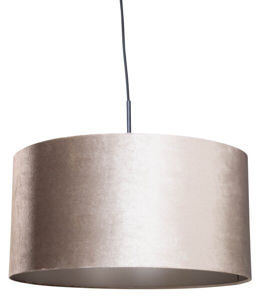 Lampada a sospensione nera con paralume in velluto color talpa 50 cm - Combi 1