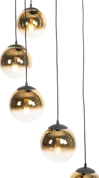 Lampada a sospensione smart nera con vetro oro 7 luci incluse 7 Wifi A60 - Pallon