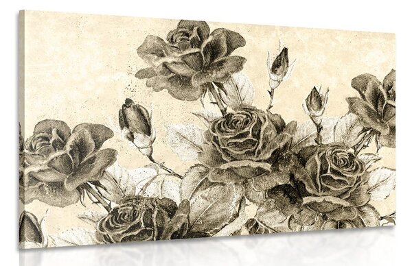 Stampa su tela – Bouquet vintage di rose in versione seppia