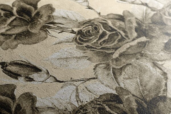 Stampa su tela – Bouquet vintage di rose in versione seppia