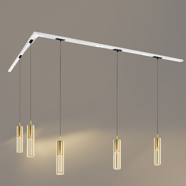 Sistema di illuminazione su binario moderno con 5 luci a sospensione dorate monofase - Iconic Lloyd
