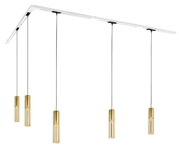 Sistema di illuminazione su binario moderno con 5 luci a sospensione dorate monofase - Iconic Lloyd