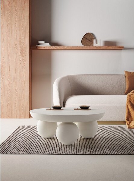 Tavolino da salotto rotondo beige in mango massiccio ø 90 cm Ailen – MOME