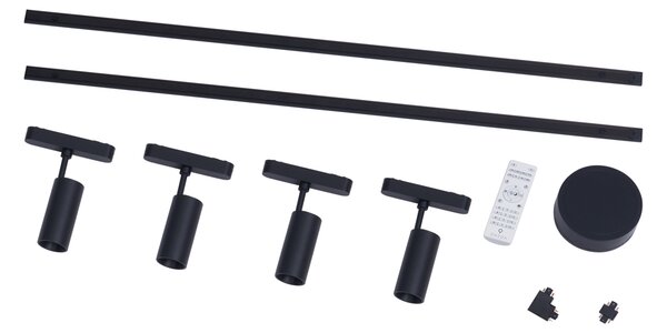 Sistema di illuminazione su binario moderno con 4 faretti neri monofase 200 cm - Magnetic Gert